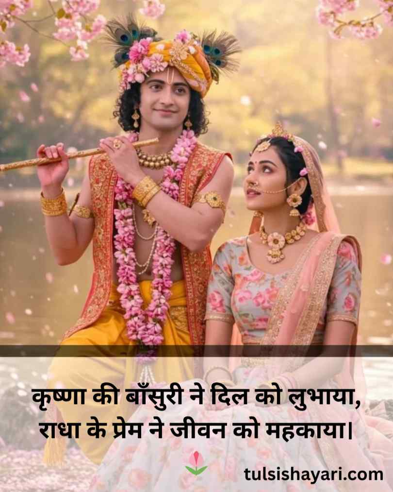 कृष्णा की बाँसुरी ने दिल को लुभाया, राधा के प्रेम ने जीवन को महकाया। 🌷